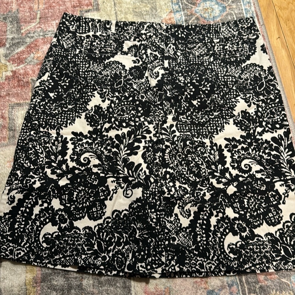 Talbots Sz 14 ivory black print cotton casual women’s skirt